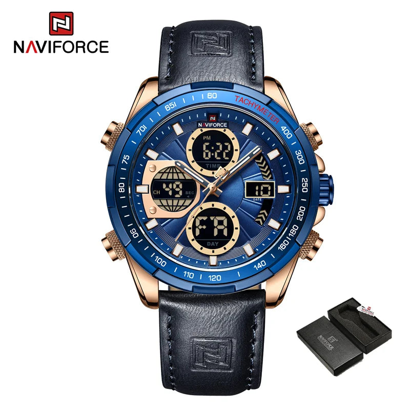 New NAVIFORCE Watches for Men Leather Mens Military Sport Waterproof Watch Quartz WristWatch Chronograph Male Clock