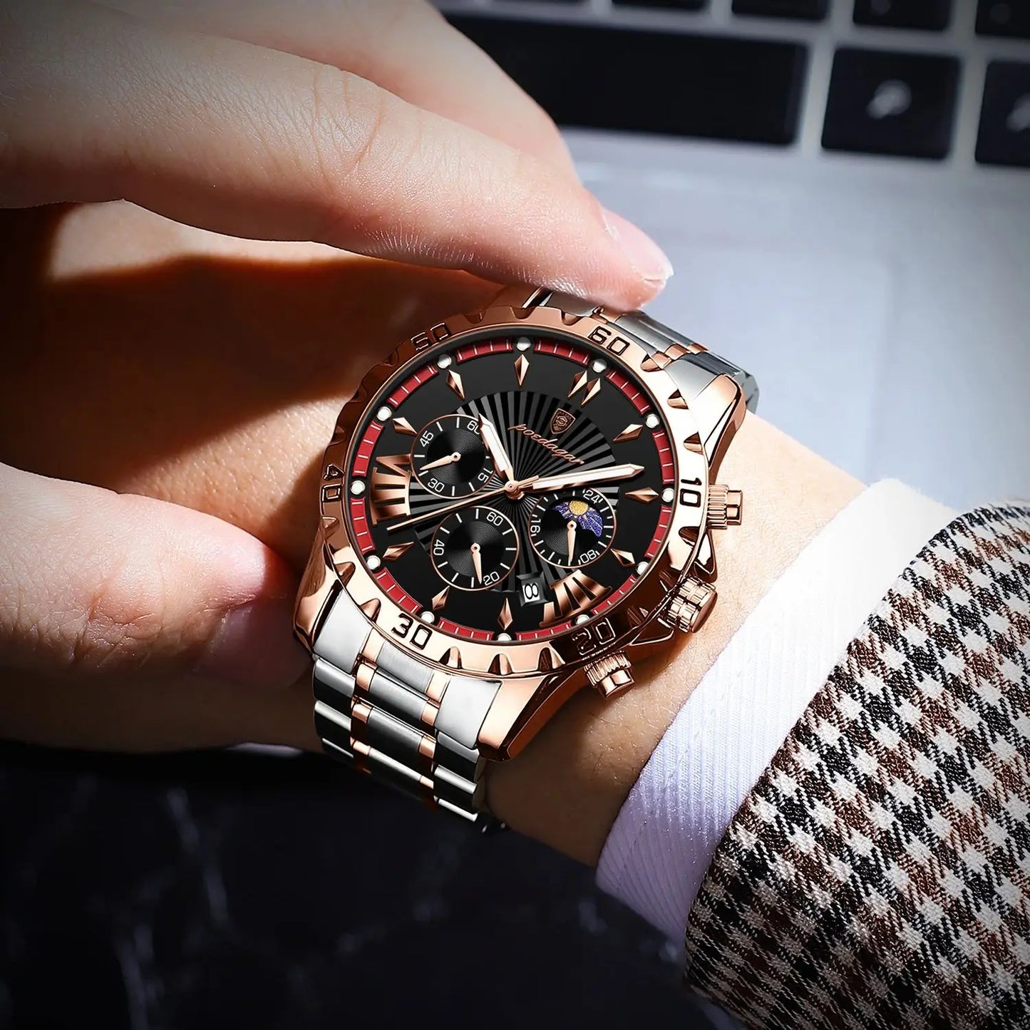 POEDAGAR Luxury High Quality Watch for Man Waterproof Luminous Chronograph Date Men Watch Stainless Steel Quartz Men's Watches